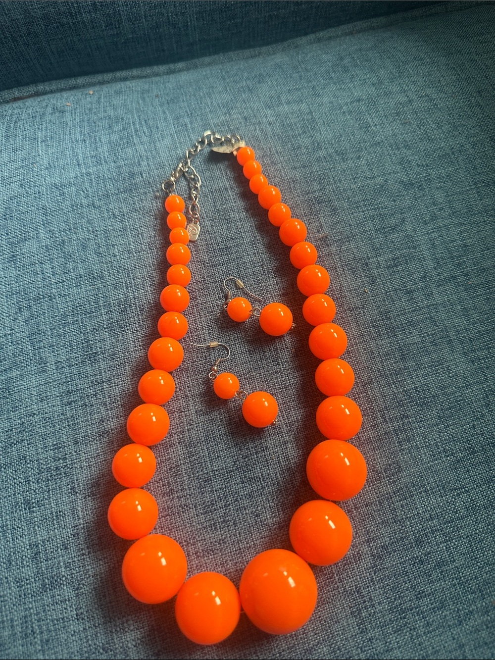 Bold Orange Beaded Necklace and Earring Set for Women